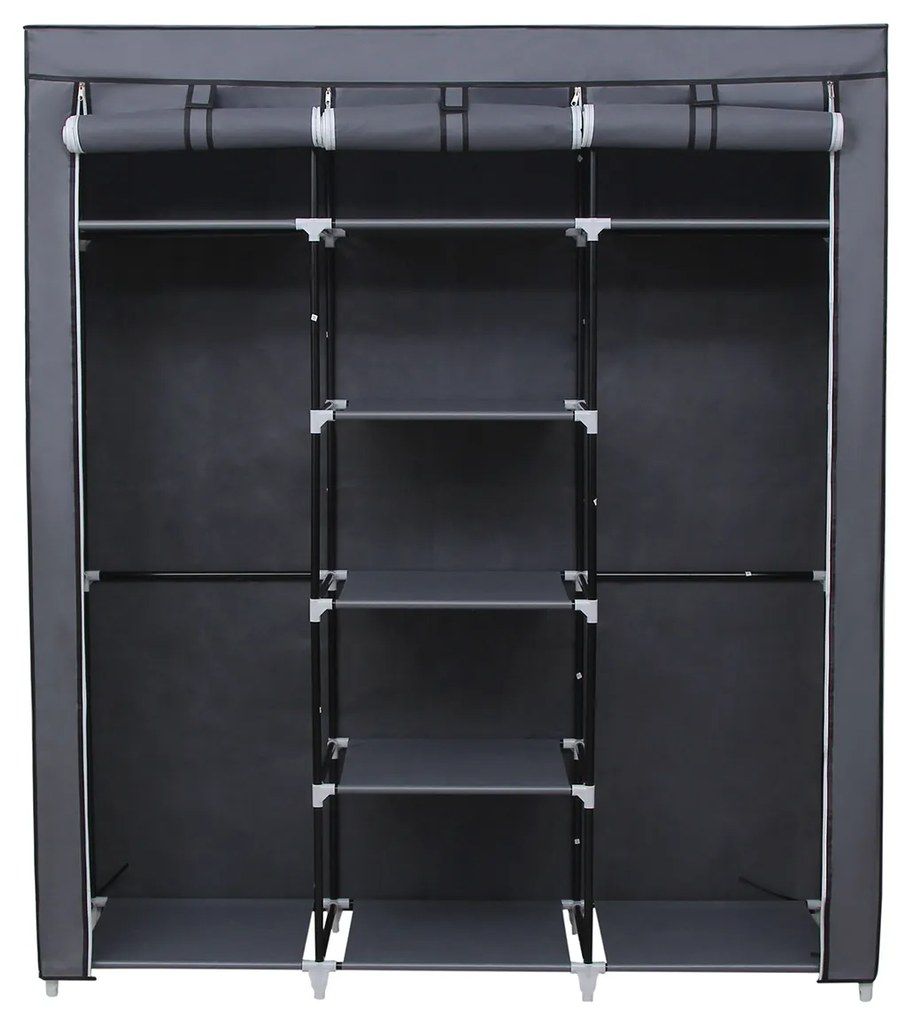 Roupeiro tecido p/ quarto, 175 x 150 x 45 cm, cinza