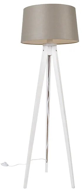 Tripé moderno branco abajur linho taupe 45cm - TRIPOD Classic Clássico / Antigo