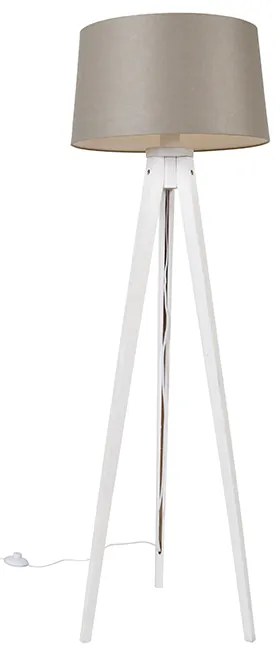 Tripé moderno branco com abajur de linho bege 45 cm - Tripod Classic Clássico / Antigo