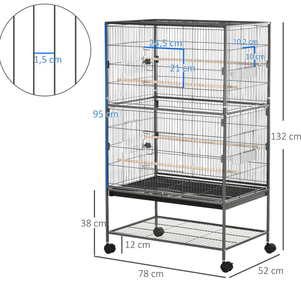 PawHut Gaiola para Pássaros com Rodas 78x52x132 cm Gaiola para Pássaro