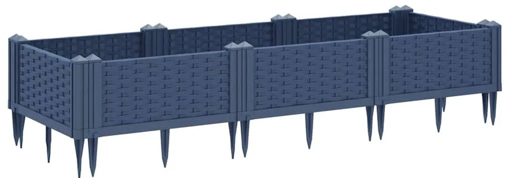 Vaso/floreira de jardim c/ estacas 125x40x28,5 cm PP cinzento azul