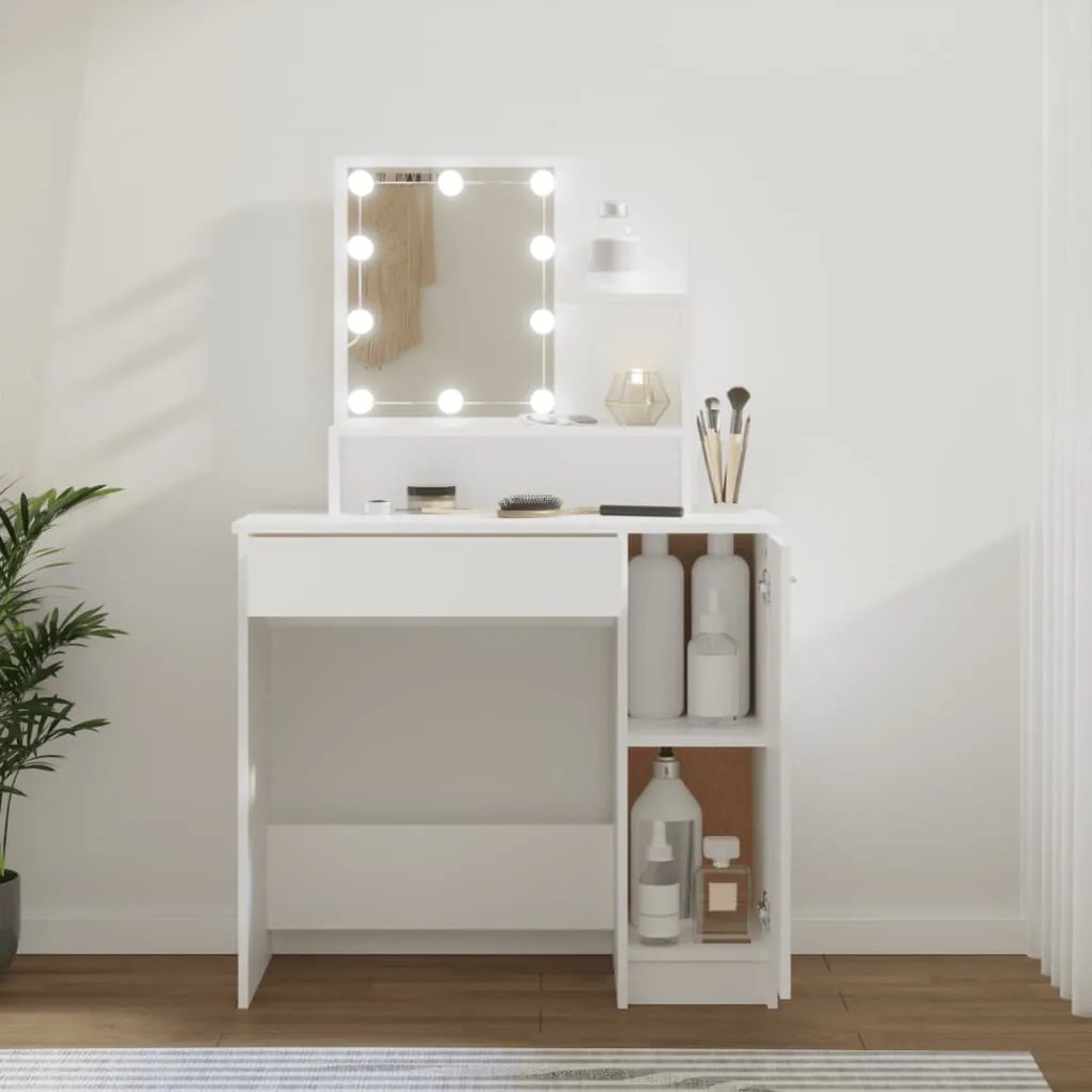 808810 vidaXL Toucador com LEDs 86,5x35x136 cm cor branco