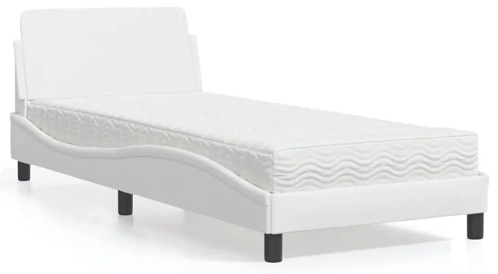 Cama com colchão 90x190 cm couro artificial branco