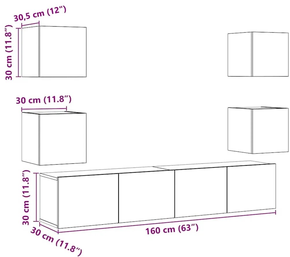 armários de TV montados na parede 6 pcs madeira velha