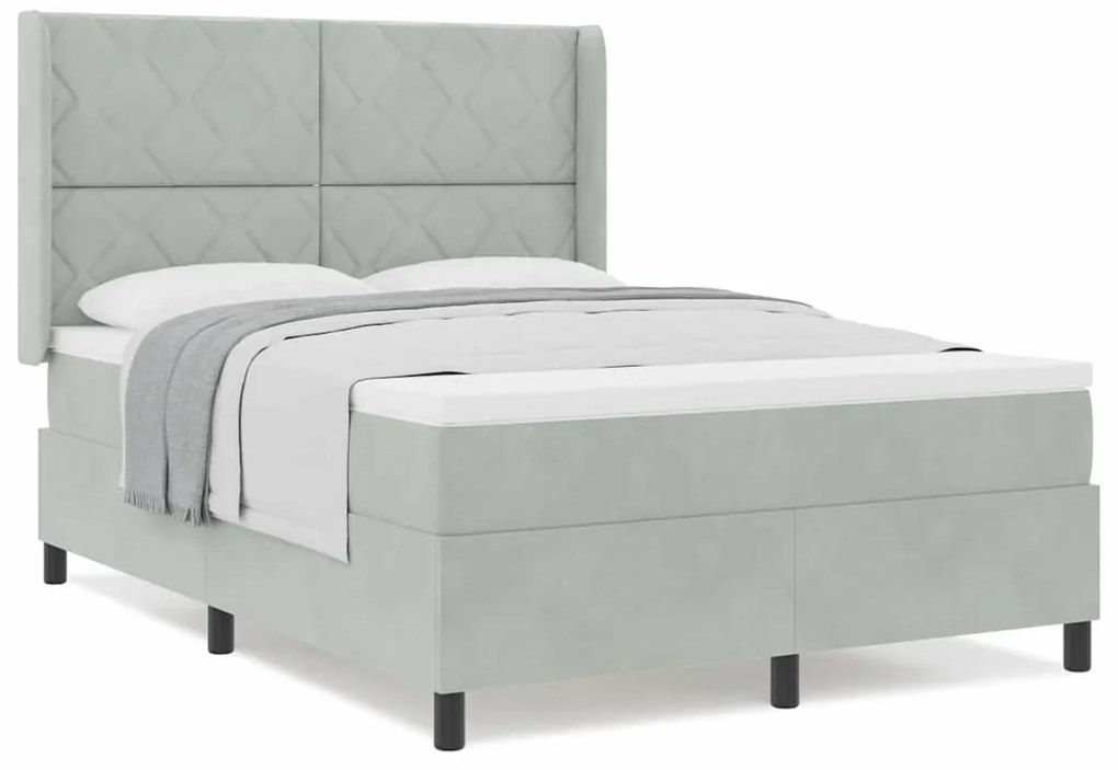 Cama Box Spring com Colchão Cinza Claro 160x200 cm Veludo