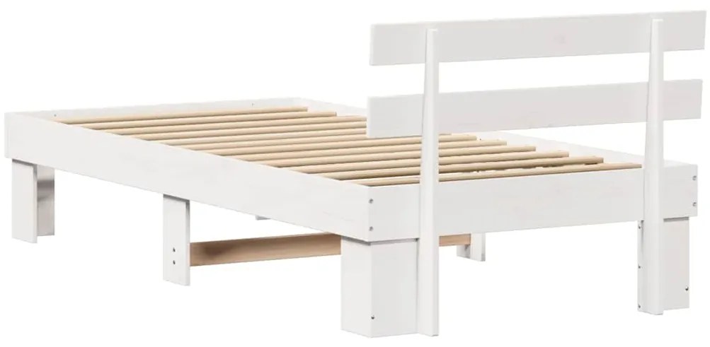 Estrado de Cama com Cabeceira Branca 90x190 cm Madeira Sólida de Pinho