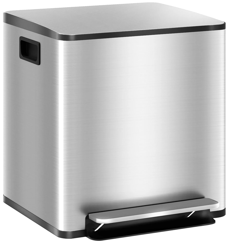 HOMCOM Cesto de Lixo de 2 Seções de 15L com Pedal e Tampa Silenciosa em Aço Inoxidável e PP 41 8x36,7x44 cm | Aosom Portugal