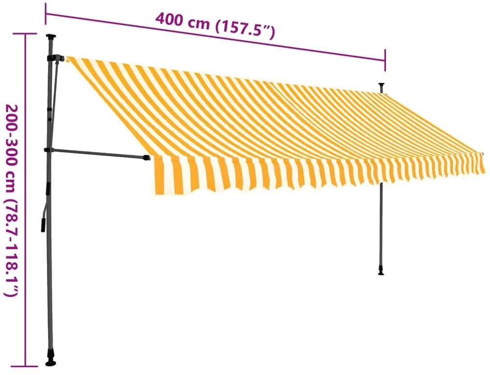 Toldo retrátil manual com LED 400 cm branco e laranja