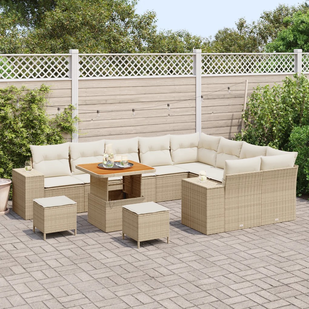 Conjunto de Sofá de Jardim vidaXL de 12 Peças com Almofadas Bege Ratta