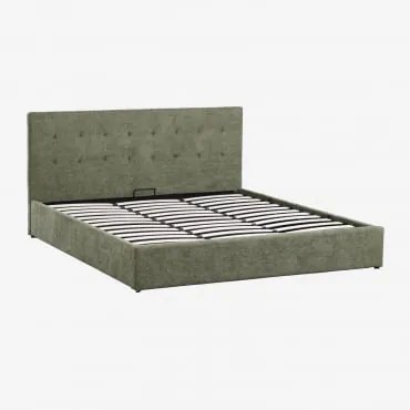 Cama Com Baú Articulado Estofada Abiel 180 X 200 Cm & Chenille Verde Sálvia & Sem Colchão - Sklum