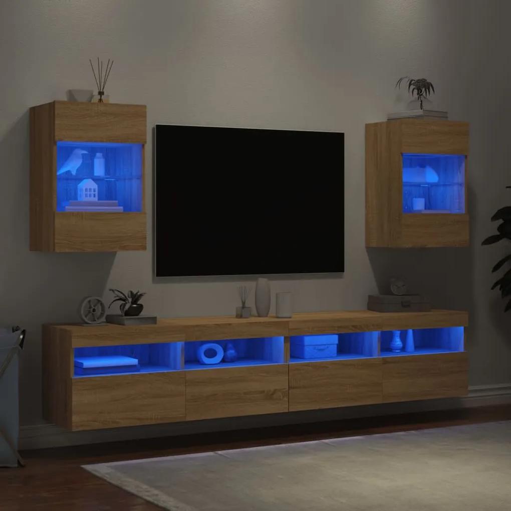 Móveis de parede para TV com luzes LED 2 pcs carvalho sonoma