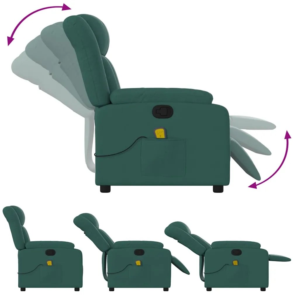 Poltrona de massagens reclinável tecido verde-escuro
