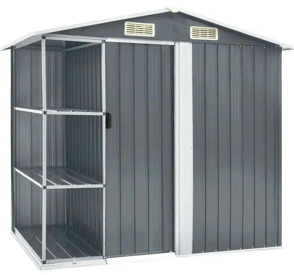47103 vidaXL Abrigo de jardim c/ prateleiras 205x130x183 cm ferro cinzento