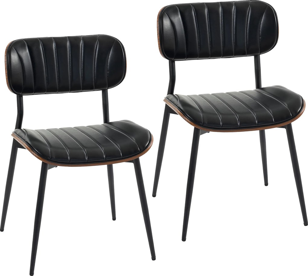 HOMCOM Conjunto de 2 Cadeiras de Sala de Jantar em Pele Sintética com Encosto Curvo e Pernas Metálicas 49,5 x 49,5 x 80 cm Preto e Castanho | Aosom Portugal