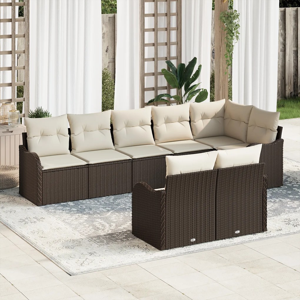 Conjunto de Sofá de Jardim de 8 Peças vidaXL com Almofadas Castanho Rattan Sintético