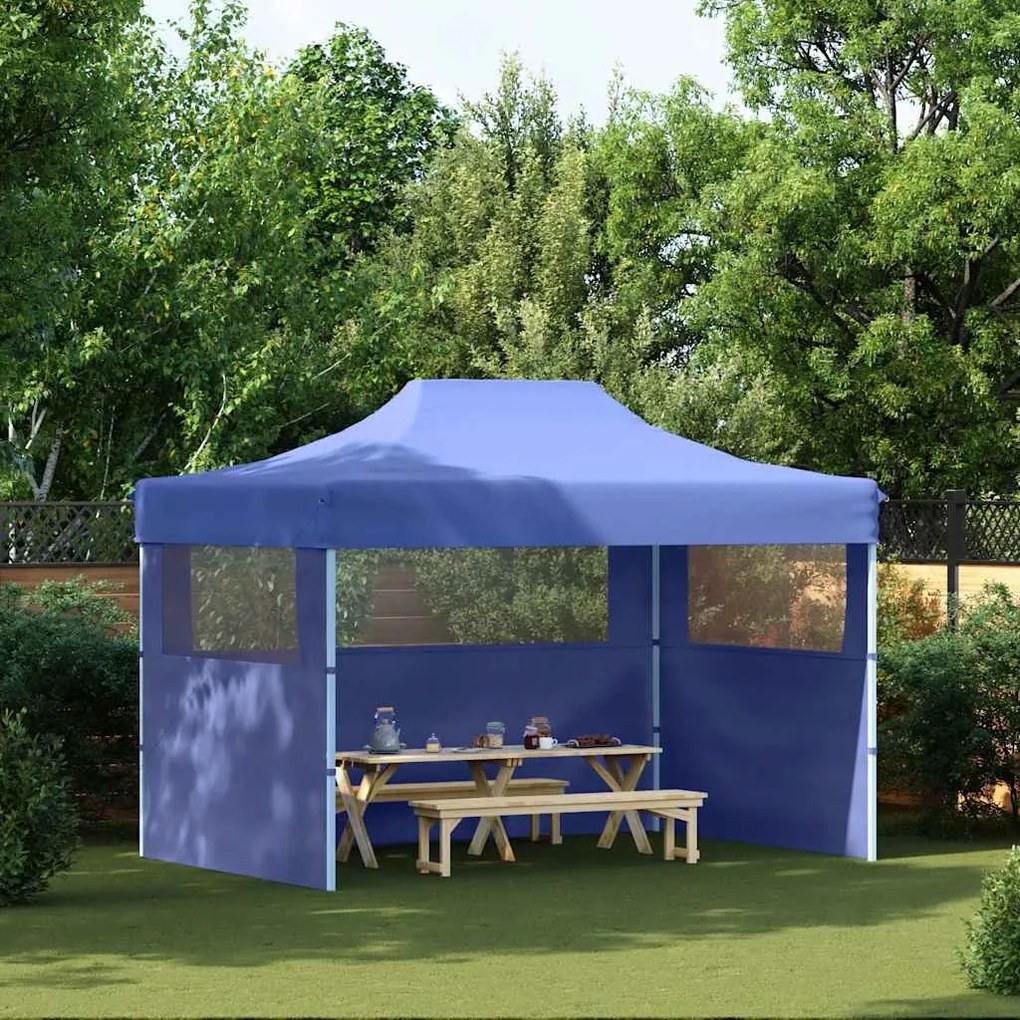 48890 vidaXL Tenda dobrável profissional festas 3 paredes 3x4 m aço azul