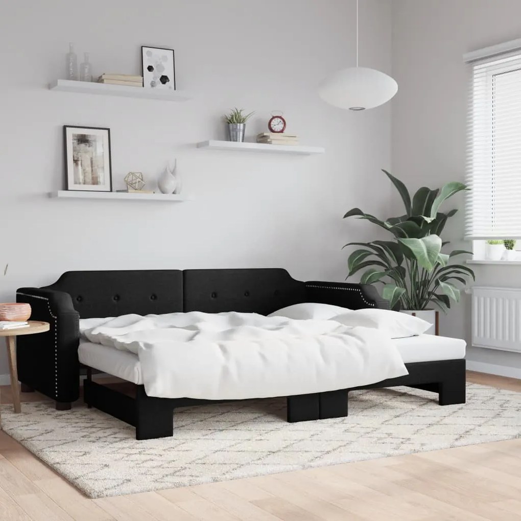 Sofá-cama com gavetão 80x200 cm tecido preto