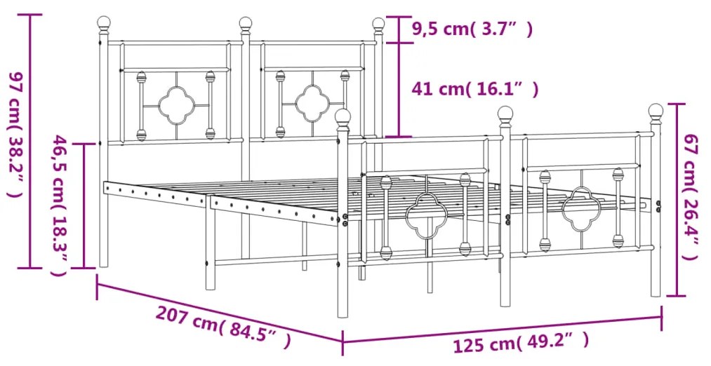 Estrutura de cama com cabeceira e pés 120x200 cm metal branco