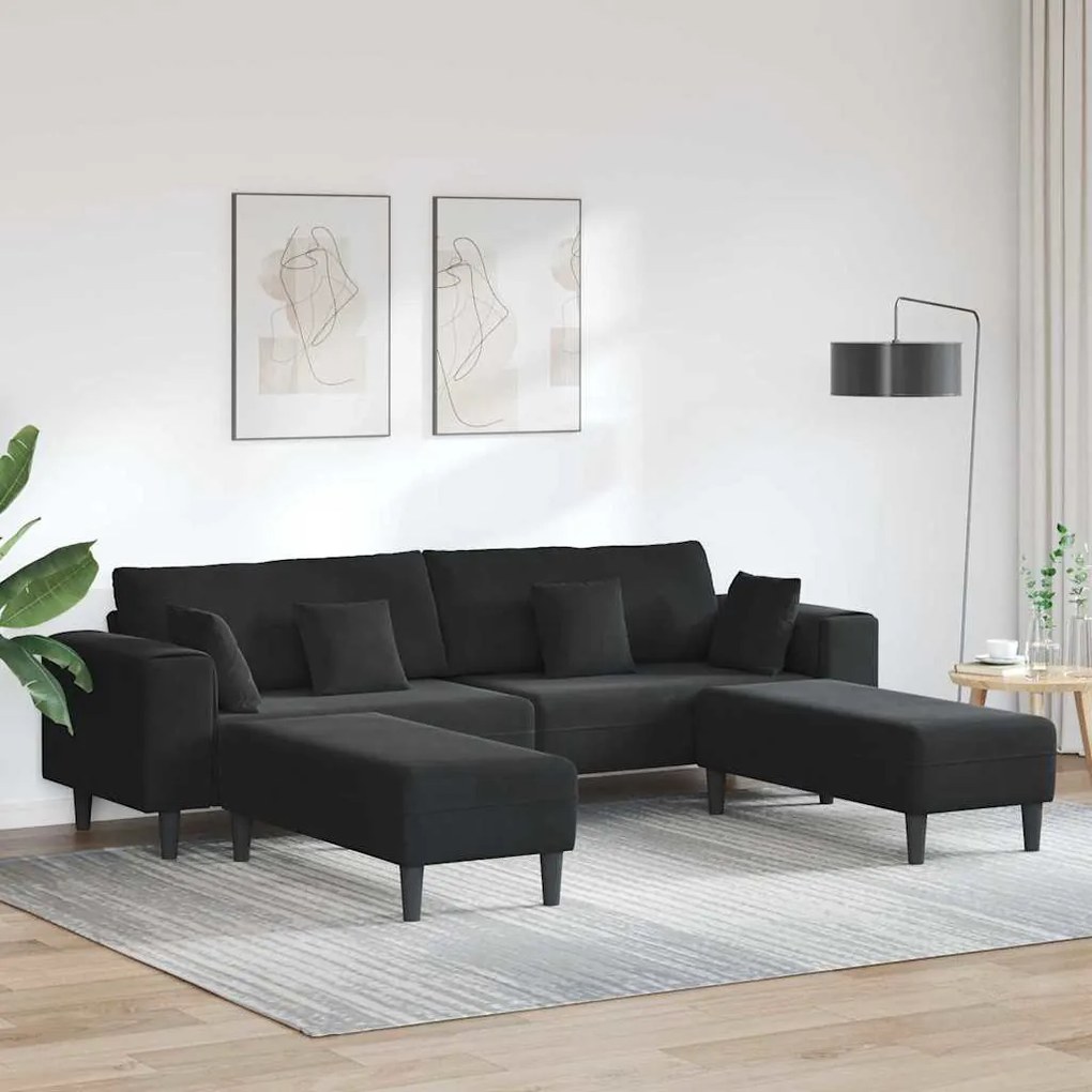 vidaXL Sofá de Veludo com almofada com travesseiro 3 pcs Preto 208 cm Veludo