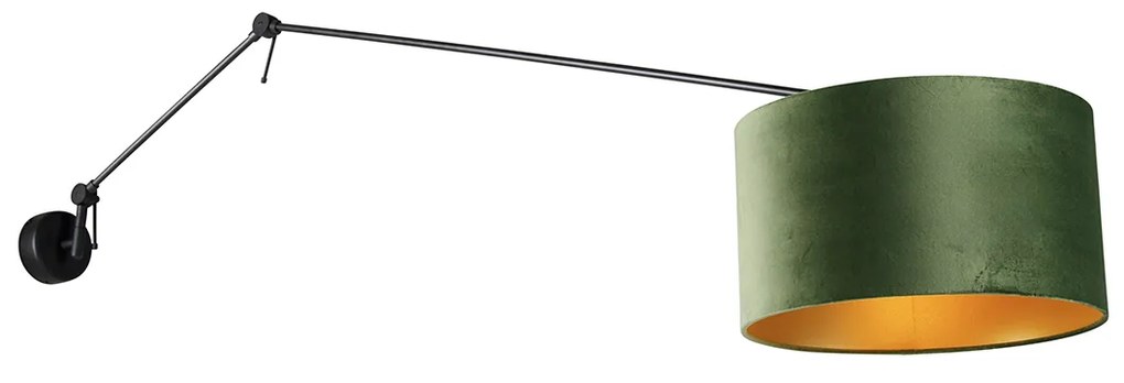Candeeiro de parede preto com abajur em veludo verde 35 cm ajustável - Blitz Moderno