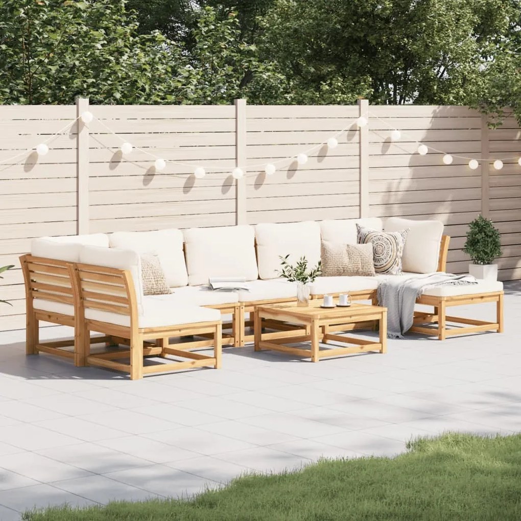 8 pcs conjunto lounge jardim c/almofadões madeira maciça acácia