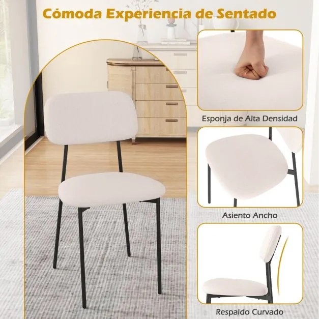Conjunto de 4 cadeiras de jantar (MESA NÃO INCLUIDA) modernas estofadas em linho com pernas metálicas, assento acolchoado e encosto curvo bege