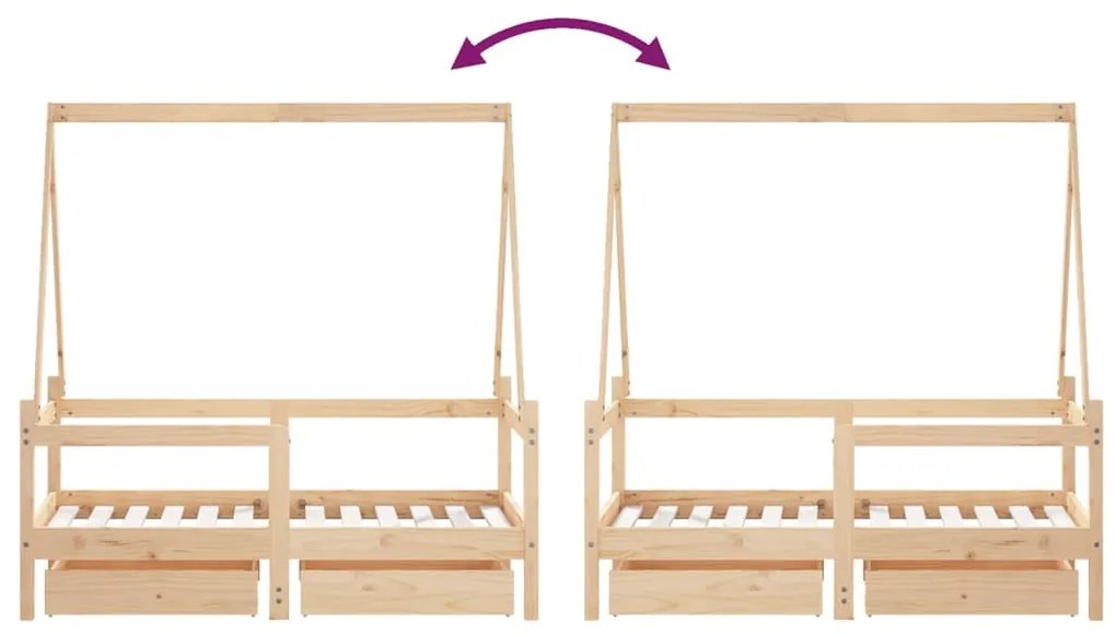 Estrutura de cama infantil c/ gavetas 70x140 cm pinho maciço