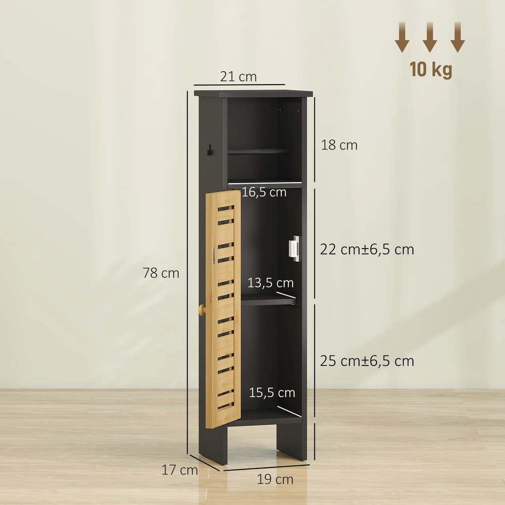 Móvel de casa de banho 21 L x 17 P x 78 A cm com suporte para papel higiénico, barra amovível, 3 níveis + saída para o papel, 78 cm de altura, bambu p