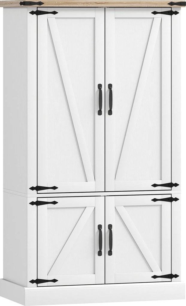 Armário de cozinha com 4 portas 76,3 x 40 x 136 cm, 6 suportes para especiarias e prateleiras ajustáveis, branco