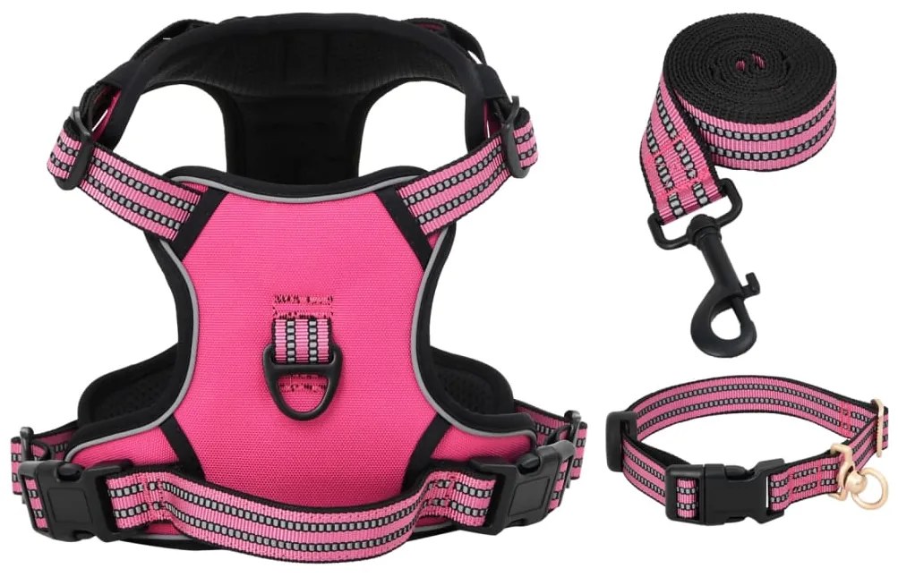 Peitoral para cães com trela e coleira ajustável M rosa