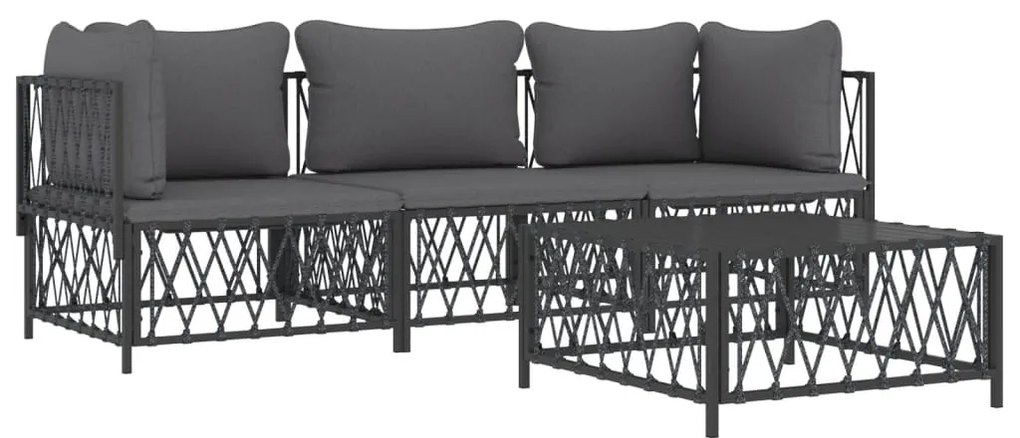 4 pcs conjunto lounge de jardim com almofadões aço antracite