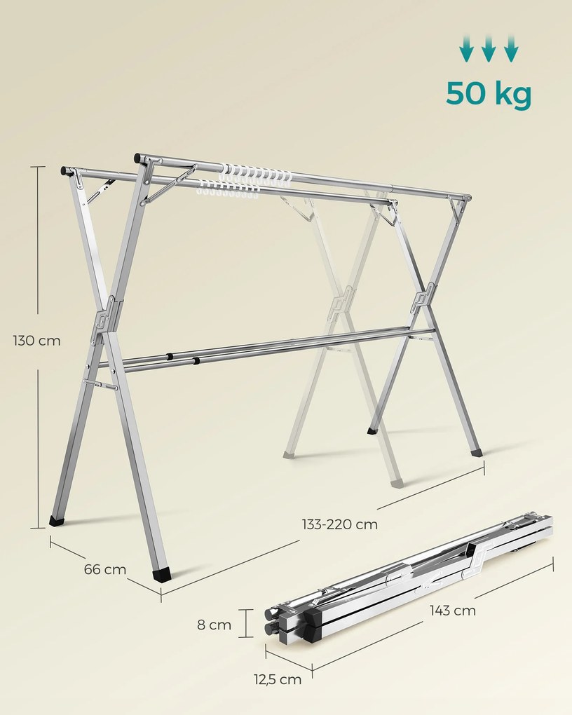 Estendal roupa extensível 66 x (133-200) x 130 cm Cinzento 