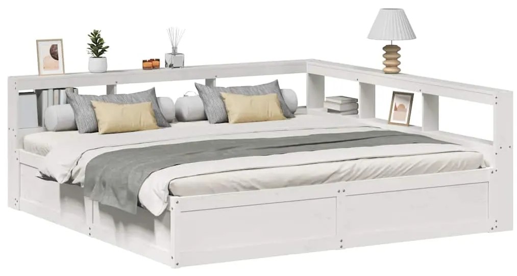 Cama com estante sem colchão 200x200 cm pinho maciço branco