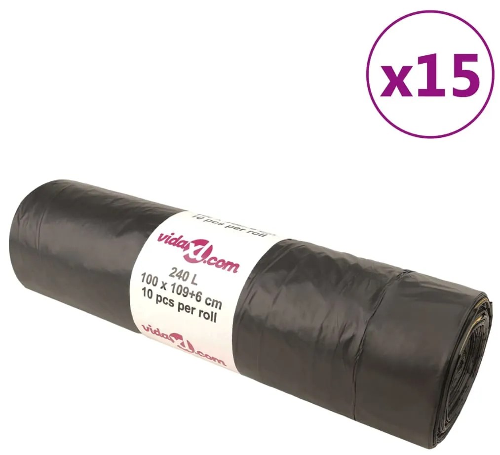 vidaXL Sacos do lixo com atilhos 150 pcs 240 L preto