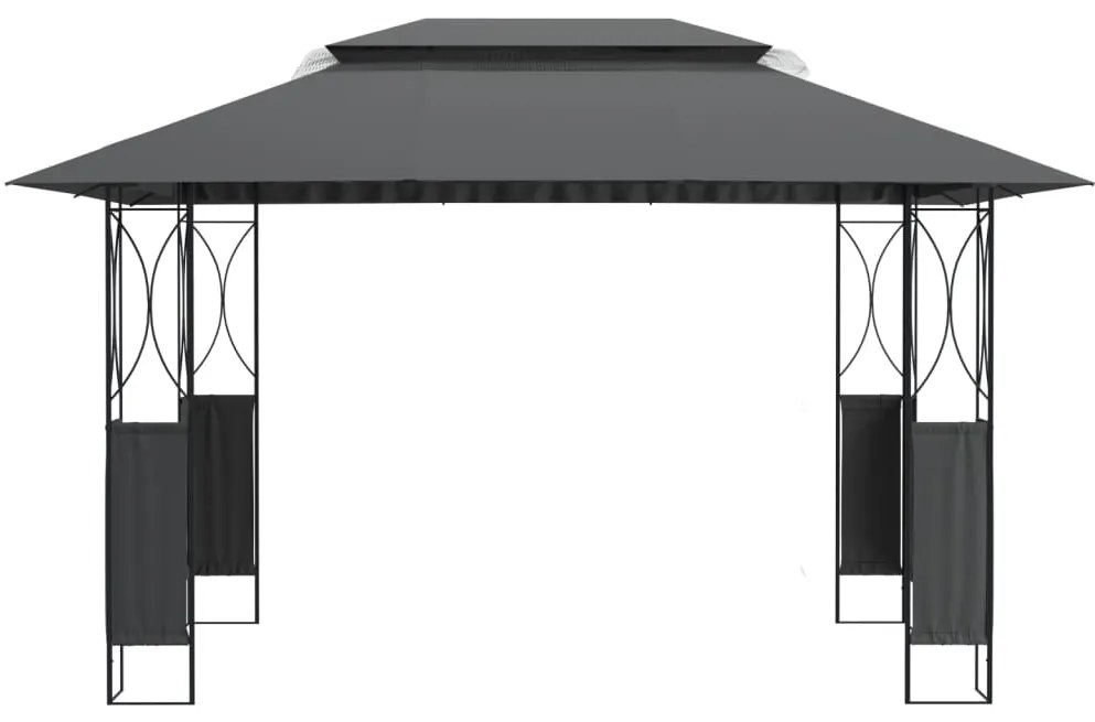 Pérgola 4x3m com Telhado Duplo em Aço - Cinzento Escuro - Design Moder