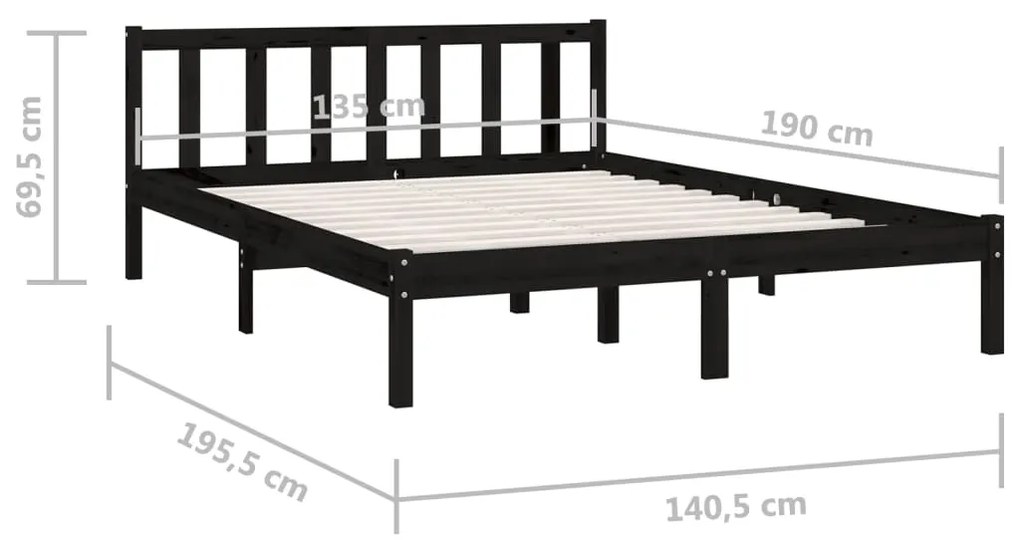 Estrutura de cama casal 135x190 cm pinho maciço preto