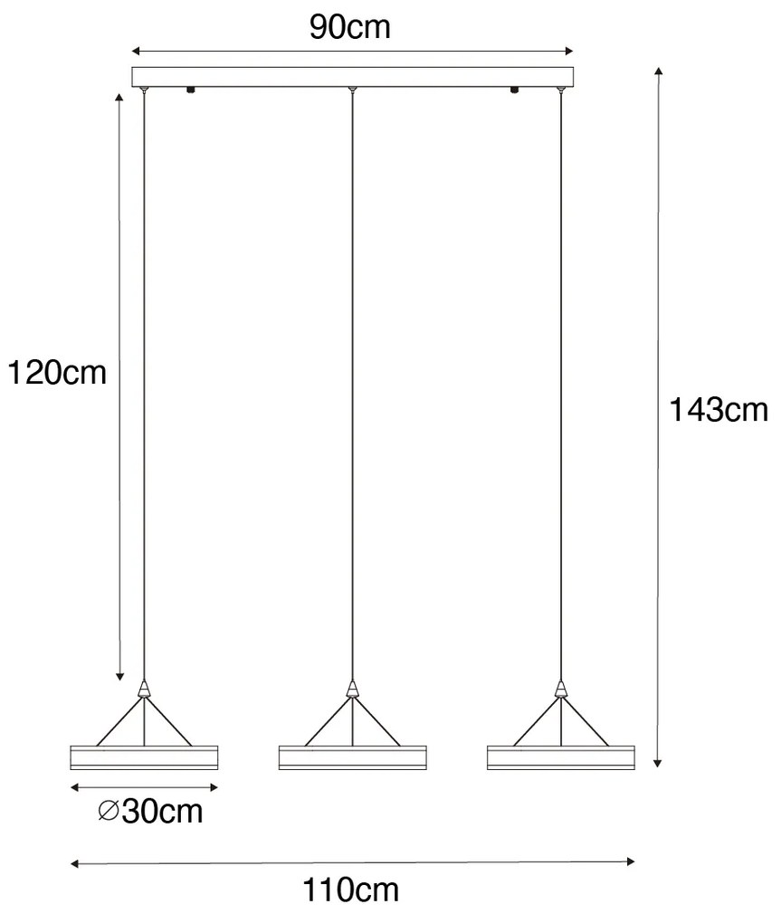 Candeeiro suspenso preto alongado incl. LED 3 níveis regulável com 3 luzes - Lyani Design