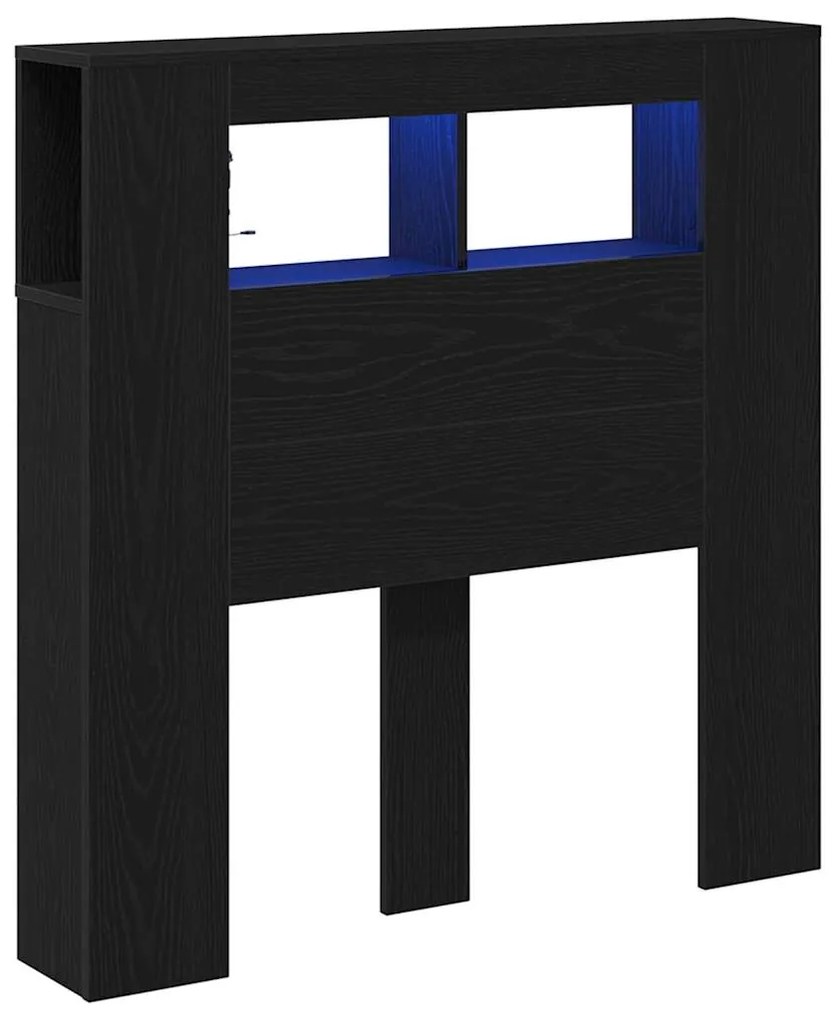 Cabeceira de Armazenamento vidaXL com Luzes LED Carvalho Preto 100x18,