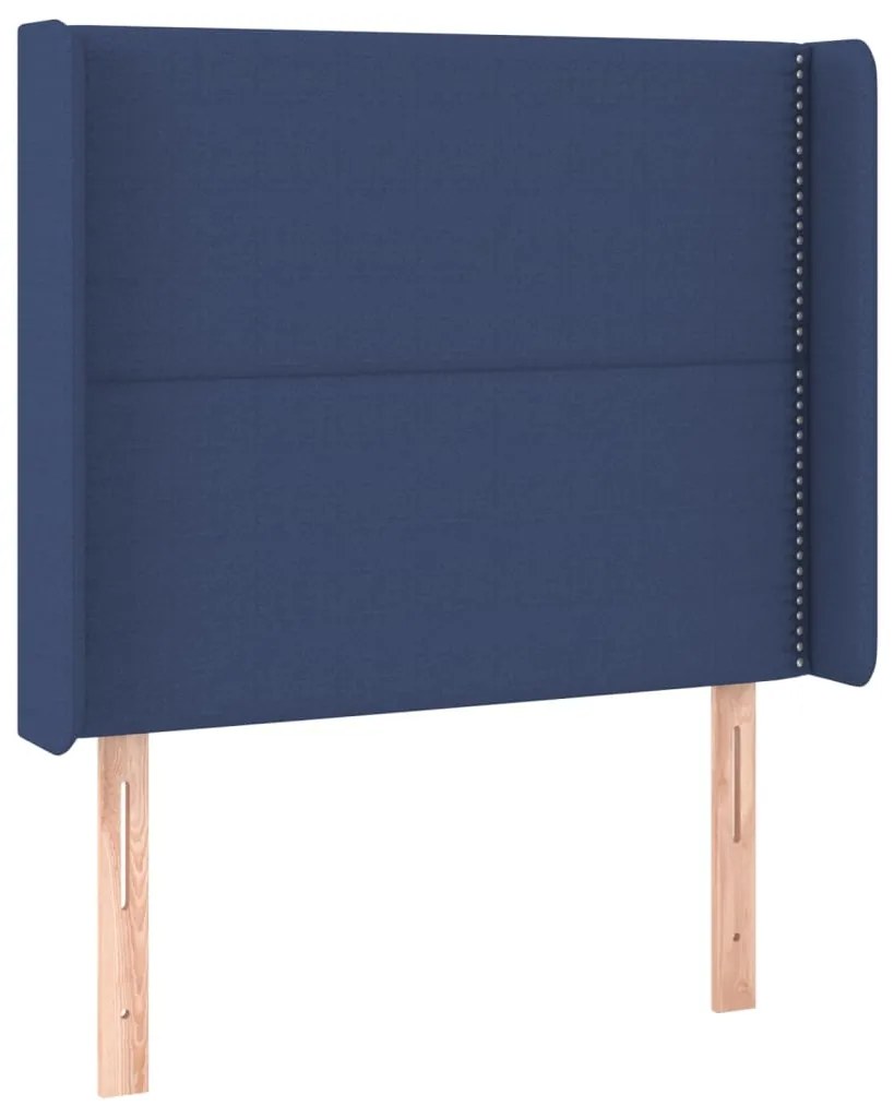 Cama box spring c/ colchão e LED 100x200 cm tecido azul
