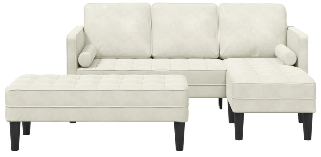Sofá de Jardim vidaXL com Banco e Almofadas em L Veludo Creme