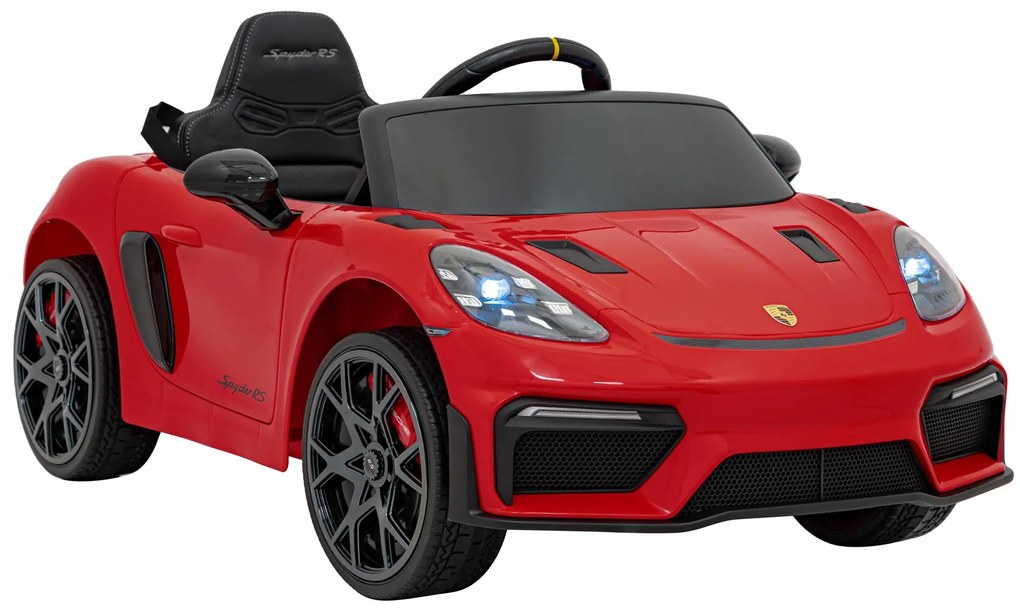 Carro elétrico para Crianças 12V Porsche Spyder RS 718 com Rodas Espuma EVA, assento couro ecológico Carga até 30 kg Pintado Vermelho