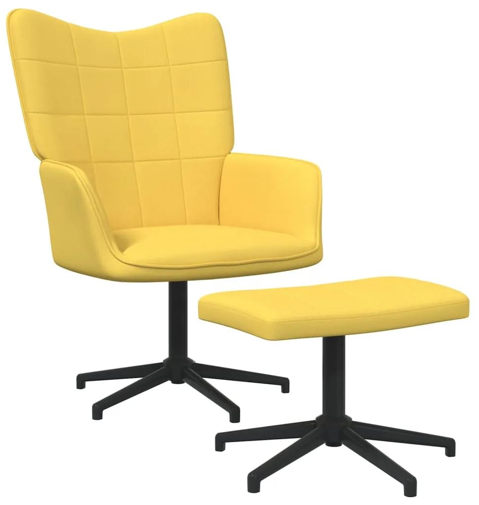 327981 vidaXL Cadeira de descanso com banco tecido amarelo mostarda