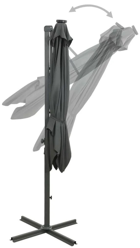 Guarda-sol jardim cantilever c/ poste/luzes LED 300cm antracite