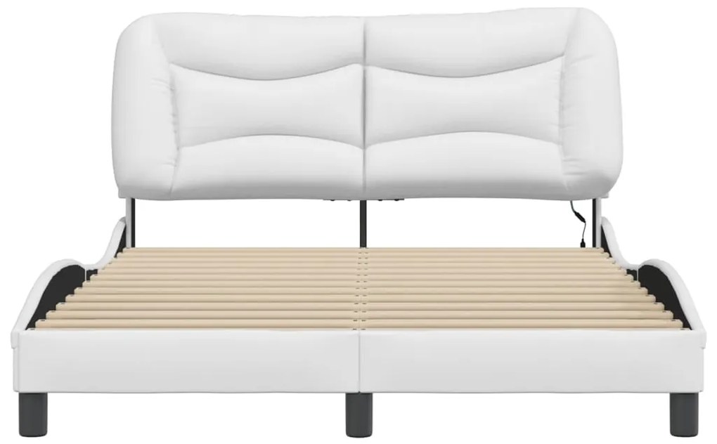 Estrutura de cama c/ luzes LED 140x200 cm couro artif. branco
