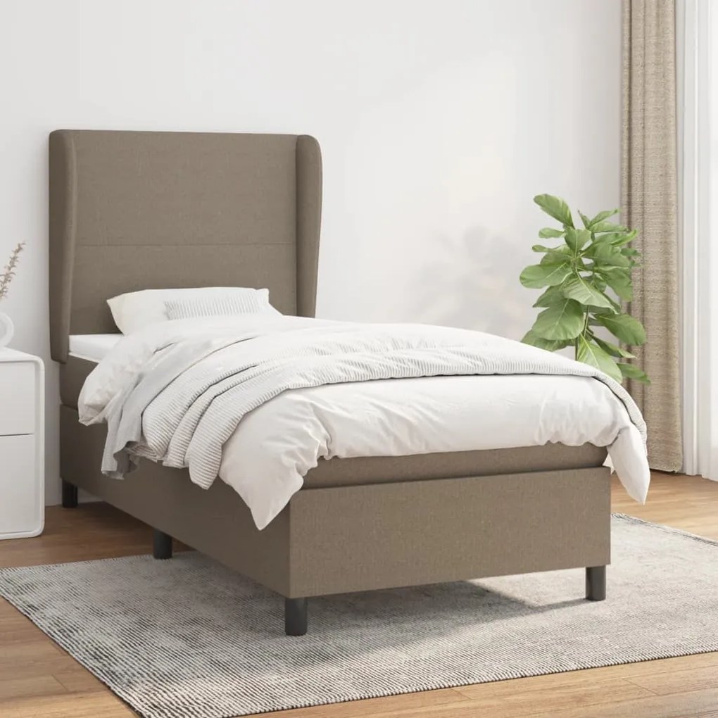 vidaXL Cama com molas/colchão 100x200 cm tecido cinza-acastanhado