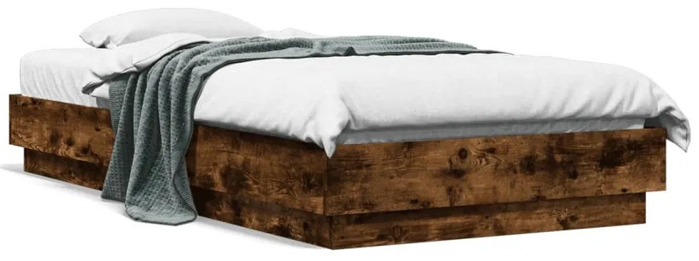Estrutura de cama com luzes LED 90x190 cm carvalho fumado
