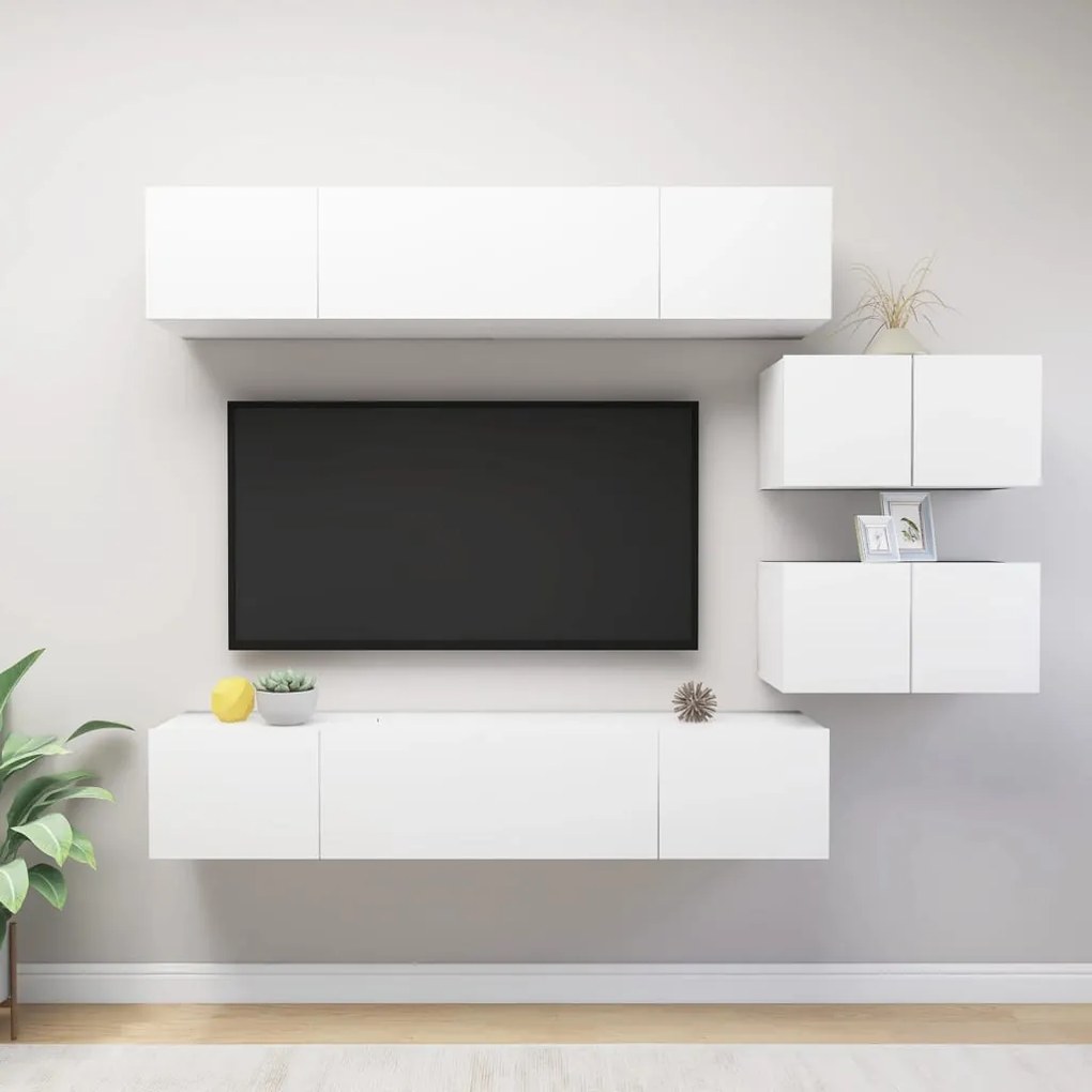 6 pcs conjunto de móveis de TV derivados de madeira branco