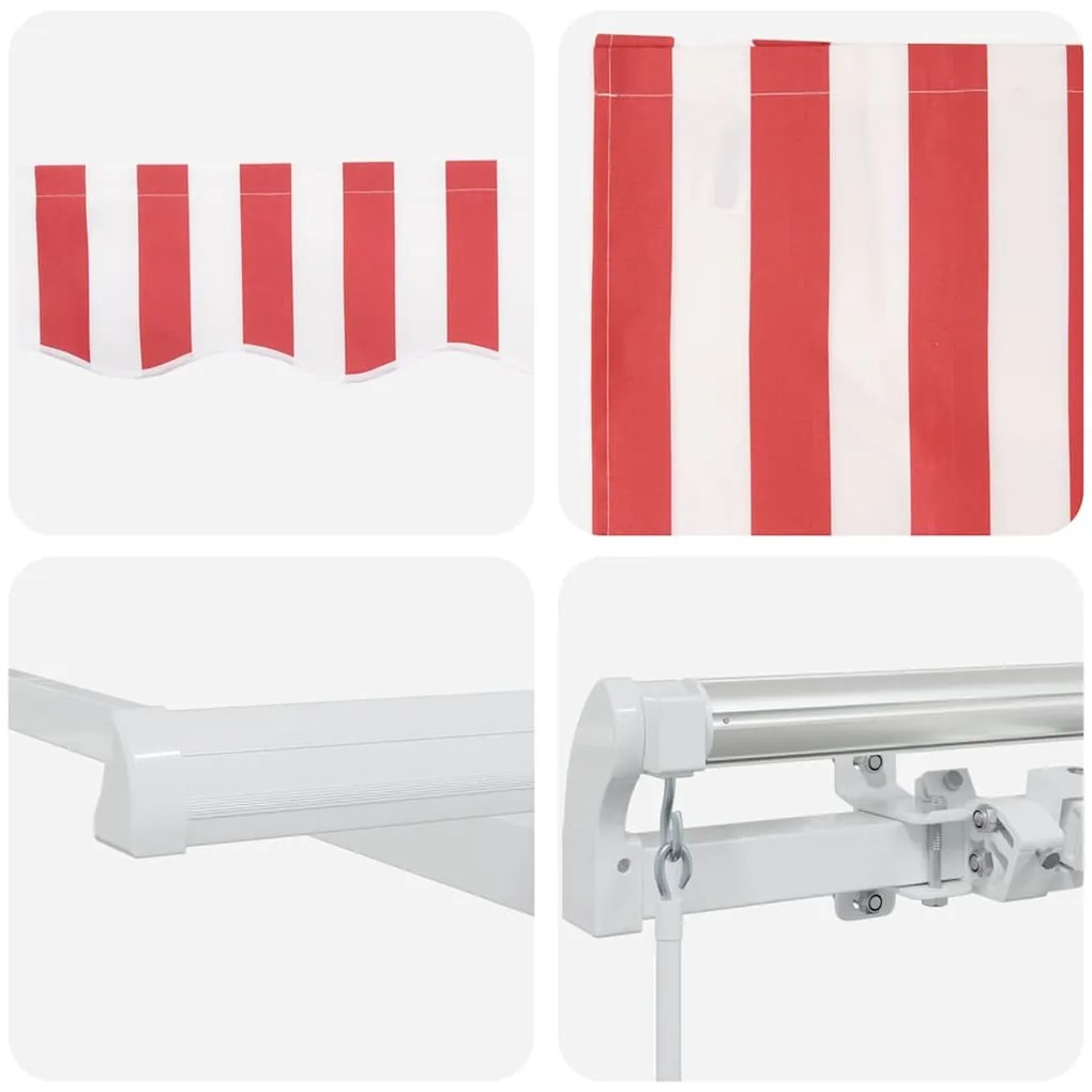 Toldo Retrátil Manual Listrado Vermelho e Branco 450x300 cm