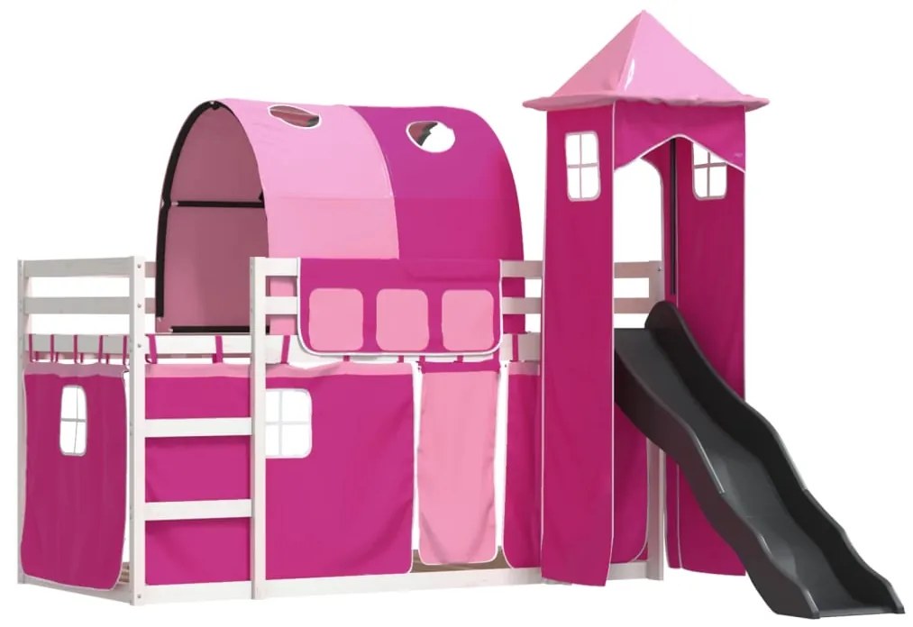 Beliche com escorrega e cortinas 90x200 cm rosa