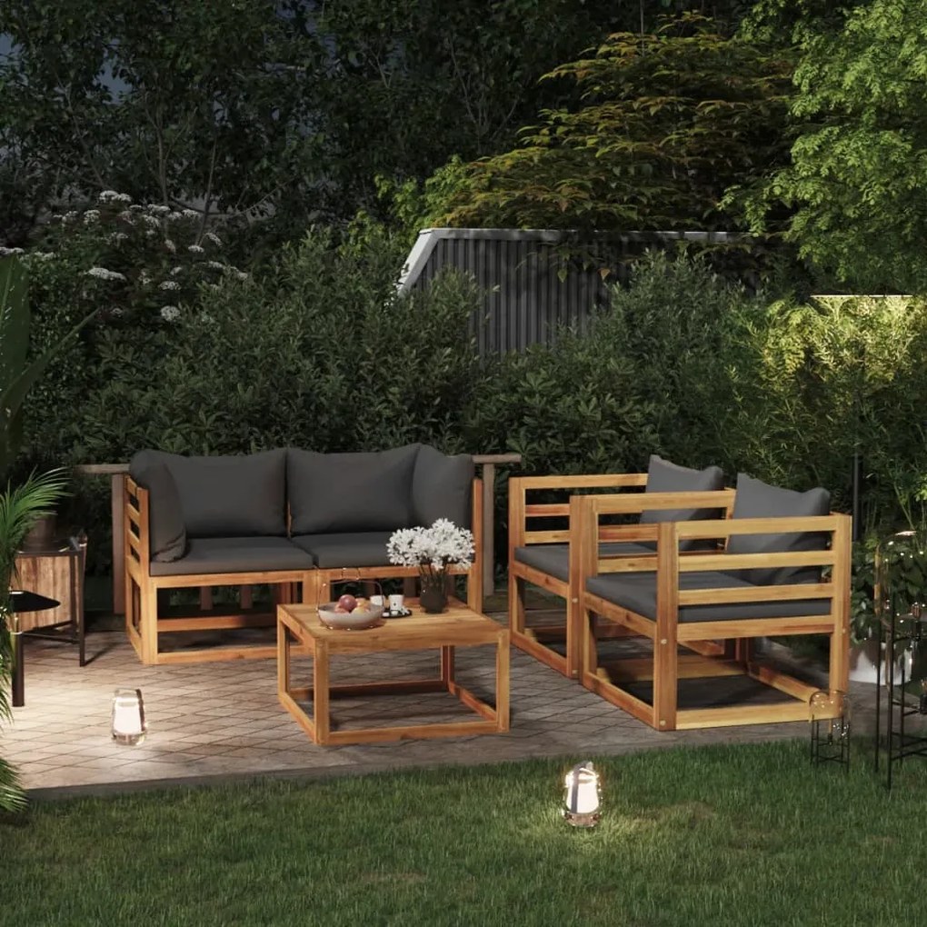 vidaXL 5 pcs conjunto lounge de jardim c/ almofadões acácia maciça